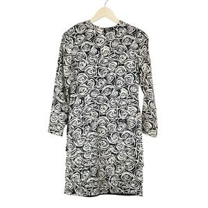 Jack Mulqueen Women's Black Cream Rose Floral Silk Dress Size 4 w Tiered Layers